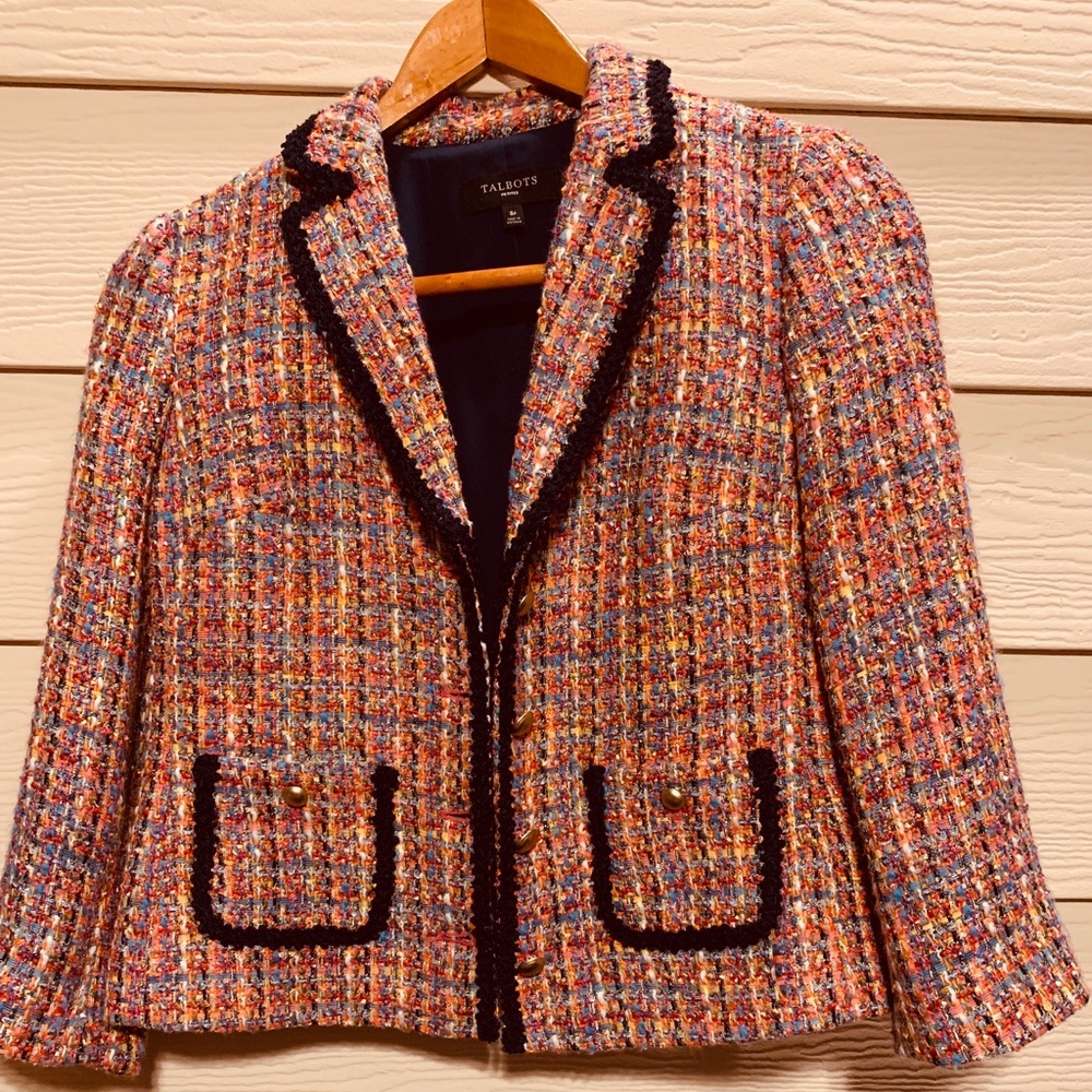 Talbots multi colored tweet blazer petite size 8